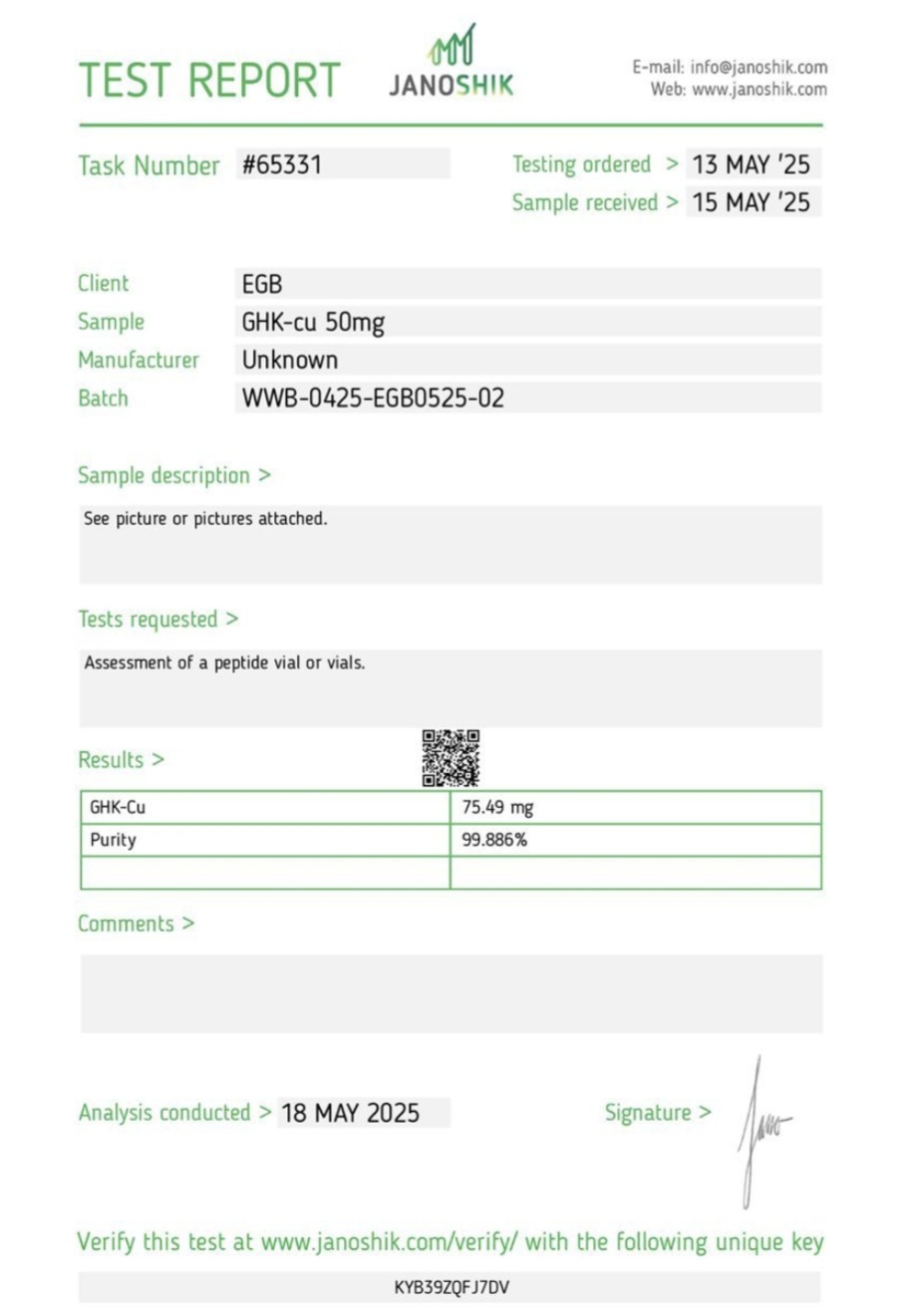 Rapport Janoshik — GHK-Cu 50 mg